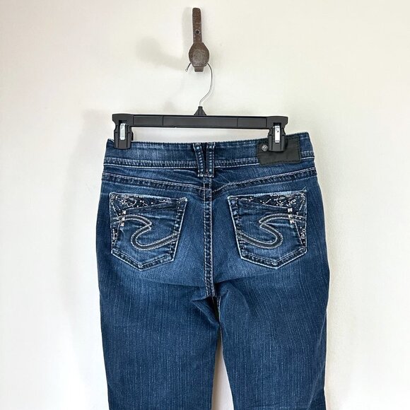 Silver Suki 17 " Jeans Rhinestones Black Patch Size 26 - Picture 4 of 10